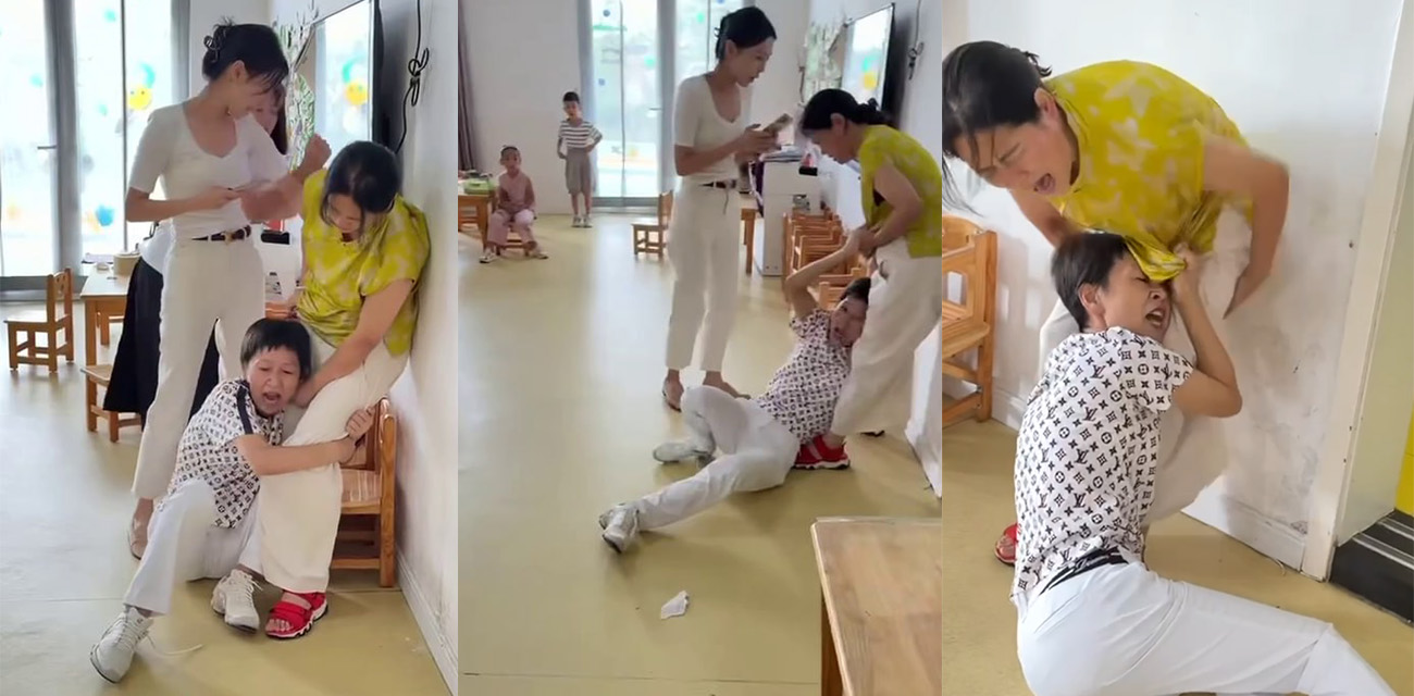 8月25日莱阳退伍女兵张姐大闹幼儿园咬人抓人脱裤子 致园长轻微伤现场曝光事故完整回顾