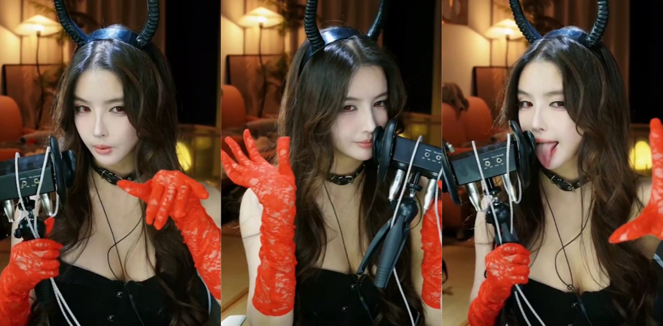 ASMR博主大艺术嘉魅魔姐姐福利 黑角红手套麦克风深喉舔弄极致诱惑