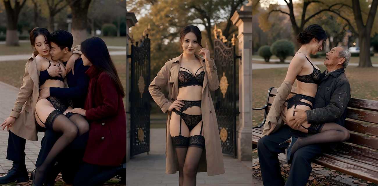 AI成人短剧 公园猎艳 黑丝美熟女户外勾引人夫 绿帽老婆旁观全程！
