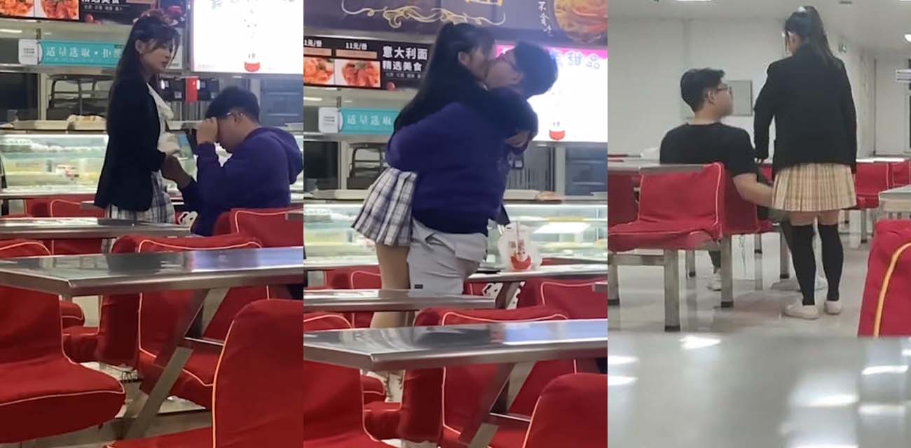 哈理工荣成学院食堂惊爆淫乱大戏 学生情侣户外调教 热吻缠绵当众上演裙底猛抠私处深喉口交大肉棒