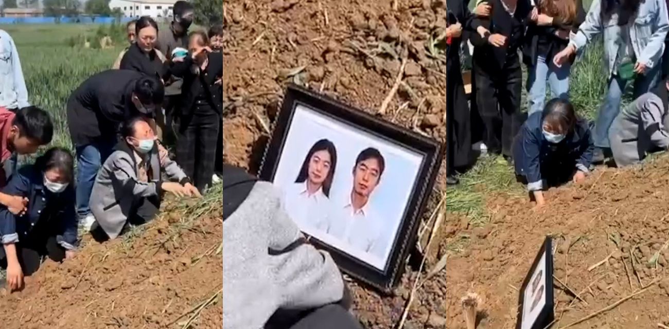 新疆一对年轻男女意外离世 家人实拍配阴婚现场 妈妈哭到崩溃土堆前放合照