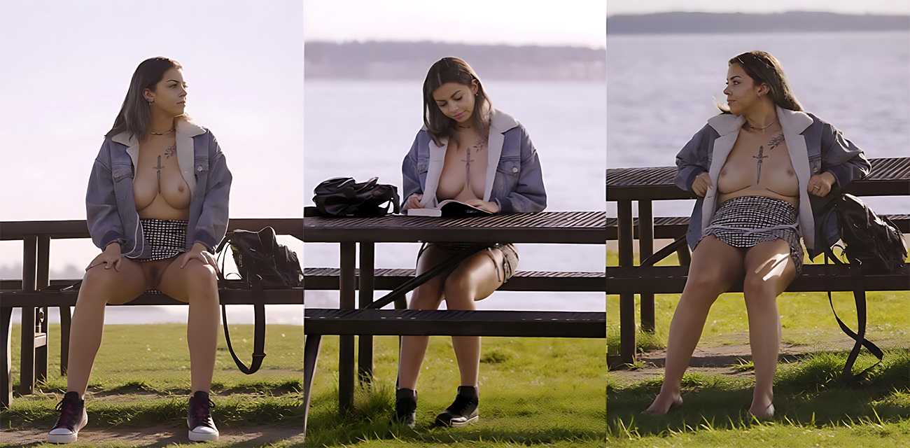 欧美大厂 BralessForever 乳钉纹身妹公园露出三点 画面堪比电影质感！